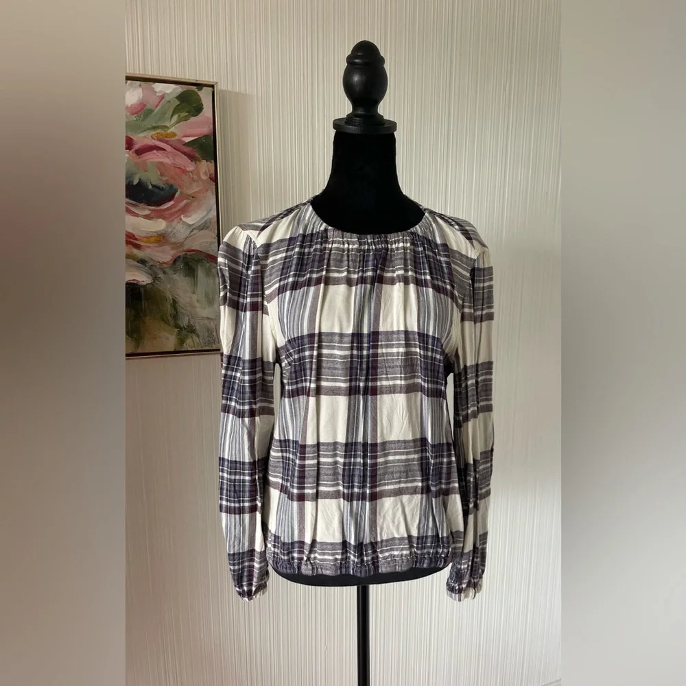 Cloth and Stone for Anthroplogie medium purple & white plaid long sleeved - Picture 4 of 10